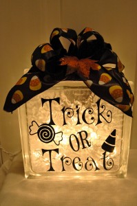 Glass block with vinyl lettering art craft-trick or treat